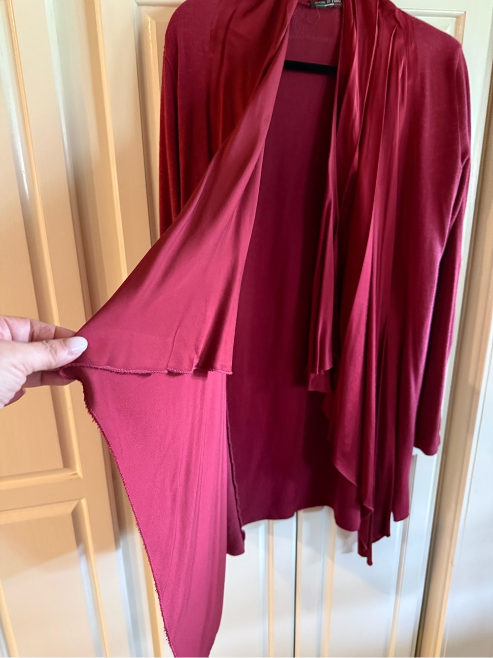 Draped Open-Front Cardigan Sweater - Raspberry - Picture 4 of 7